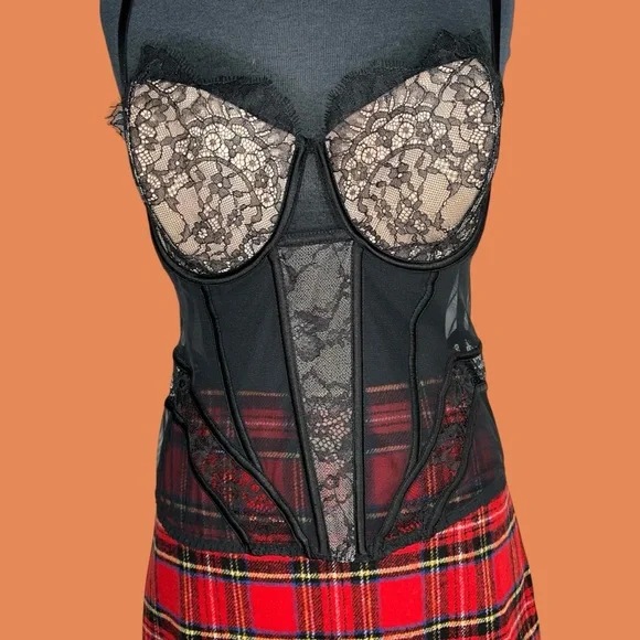 Victoria's Secret Lined Mesh CorsetTop 38D Black Cream Women